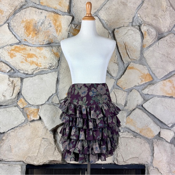 Ralph Lauren Blue Label Tiered Silk Skirt Heirloom Rose in Claret4